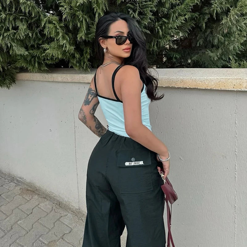 Women Sports Bodysuits Solid Summer Sexy Sling Sleeveless Casual Slim Bodysuits Fashion O-Neck Embroidery Letter Skinny Rompers