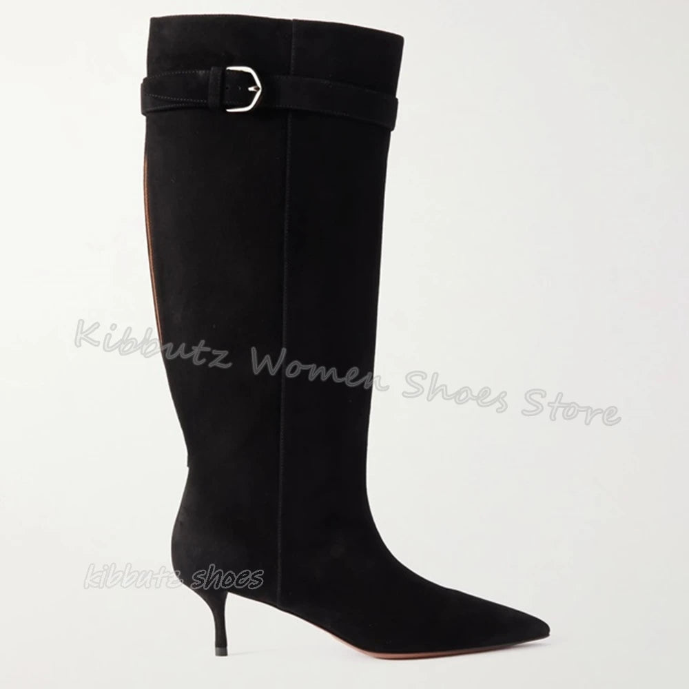Leopard Print Knight Boots Knee High Horse Hair Retro Fashion Elegant Genuine Leather Slip-On Pointed Toe Thin Heels Women Shoes