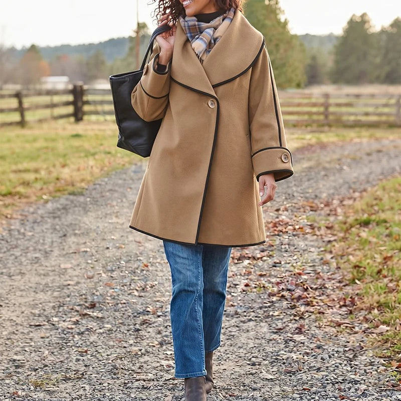 Elegant Contrasting Trim Lapel Office Jacket for Women
