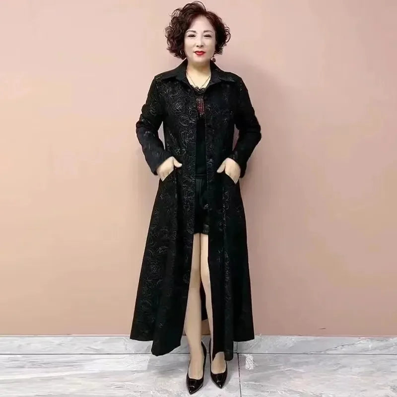 High End Women's Windbreaker New Spring Aumnu Oversized Women's Clothing Slimming Long Trench Jacket Fashion Mom's Outerwear 6XL