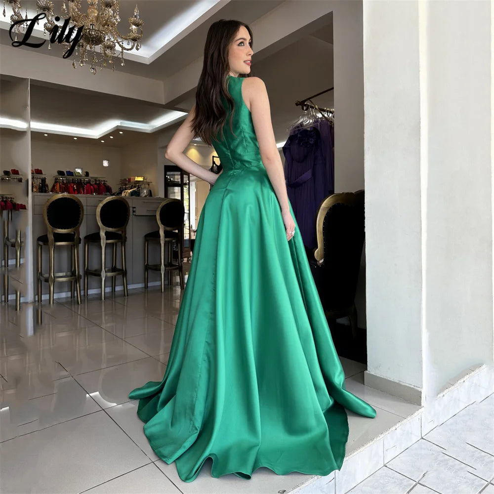 Lily Emerald Green Evening Gown Sleeveless Prom Dress with Beaded Embroidery Wedding Evening Dress robes de soirée Customized