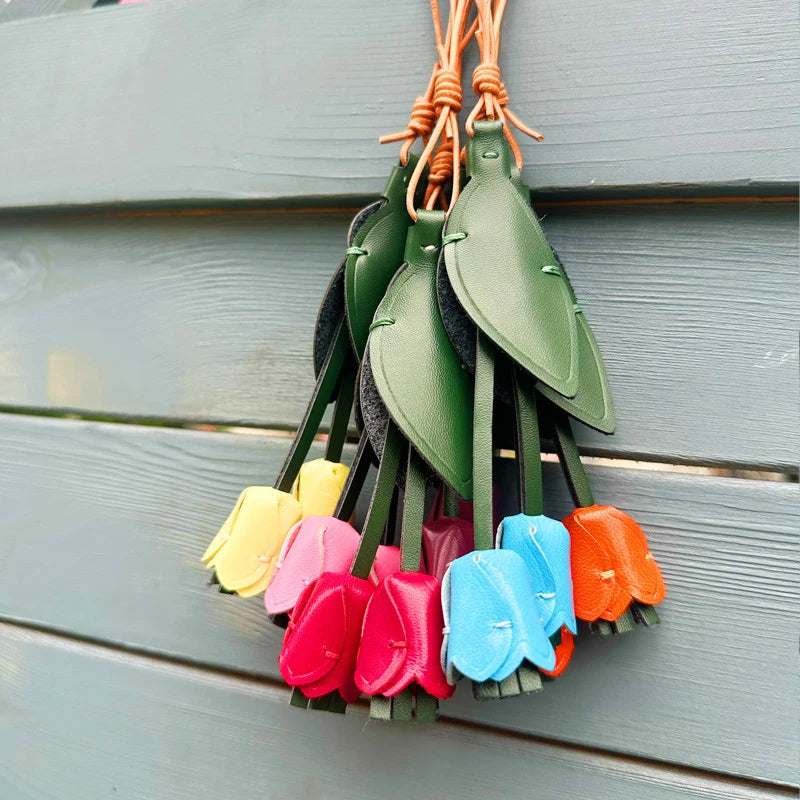 New Tulip Bag Pendant Fashion Creative Design High Quality Leather Keychain Simulation Flower Simple Versatile Pendant Decorate