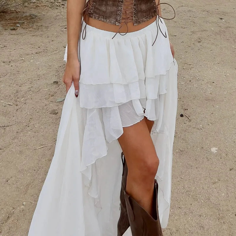 High Waist Pleated Asymmetrical Mini Skirt for Women