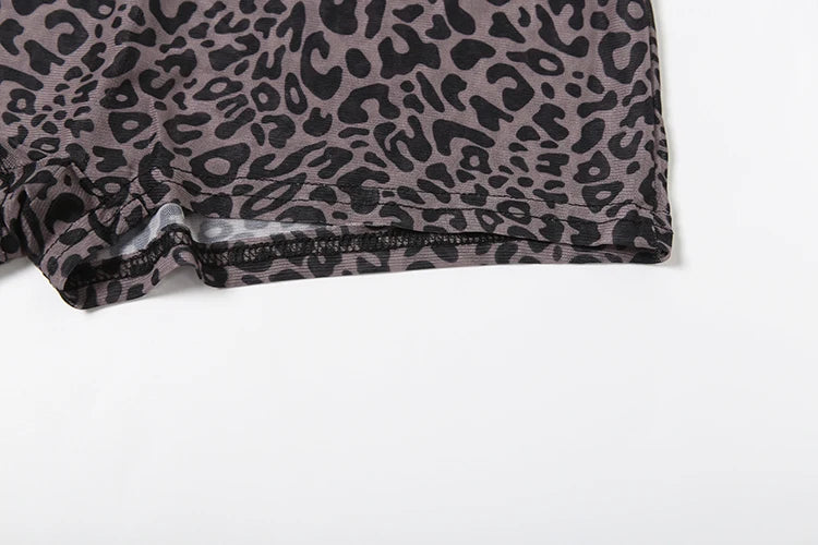 Weird Puss Leopard Print Romper Women See Through Sexy Full Sleeve Turtleneck Fall Fit Skinny Playsuit Stretch Midnight Clubwear