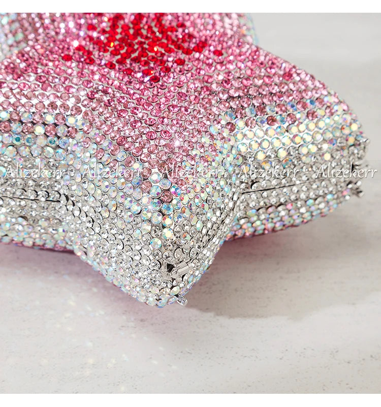 Alizekerr Star Shaped Crystal Evening Bags Women Boutique Gorgeous Sparkling Rhinestone Mini Metal Clutch Purses Wedding Party
