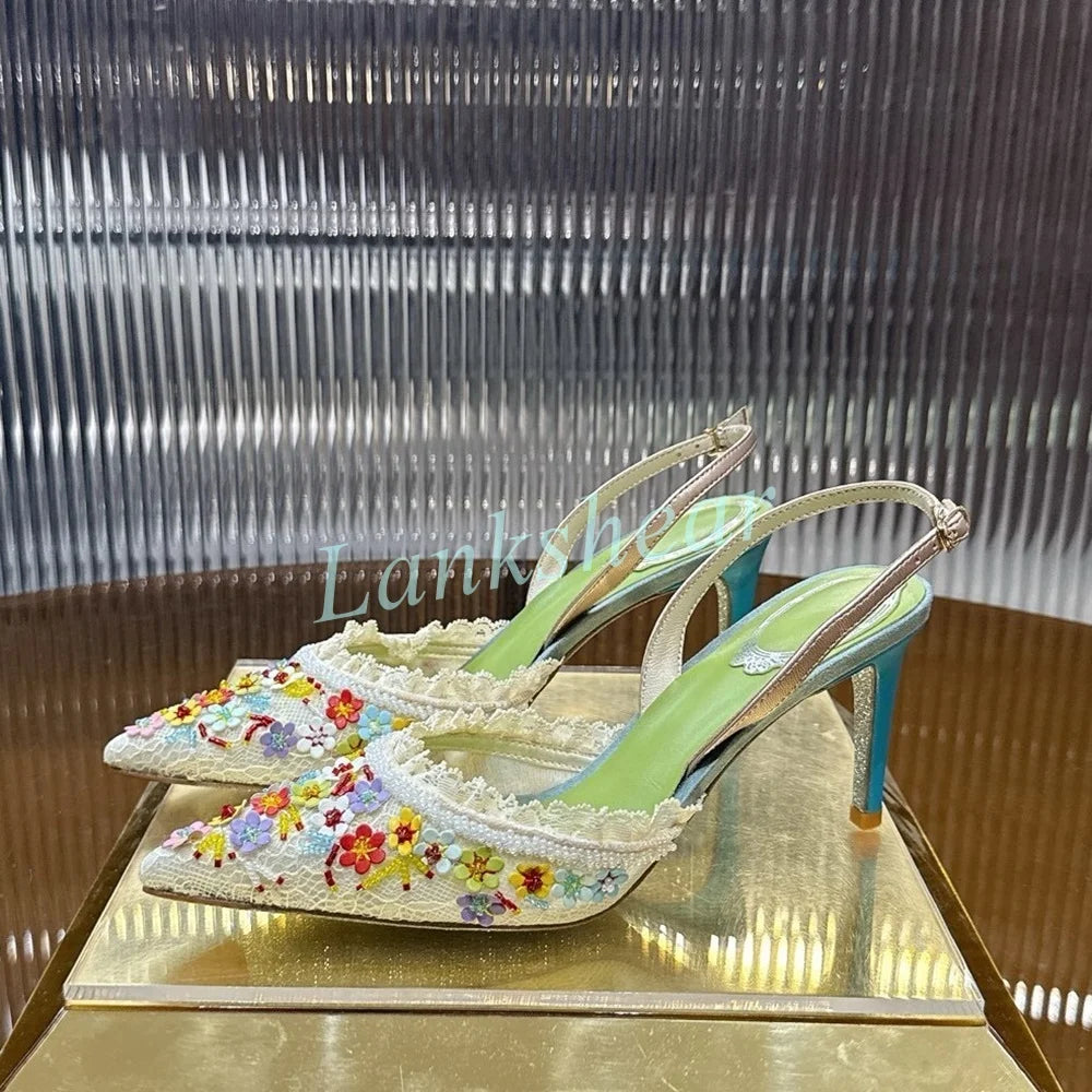 Mint Green Crystal Embellished Stiletto Sandals for Women