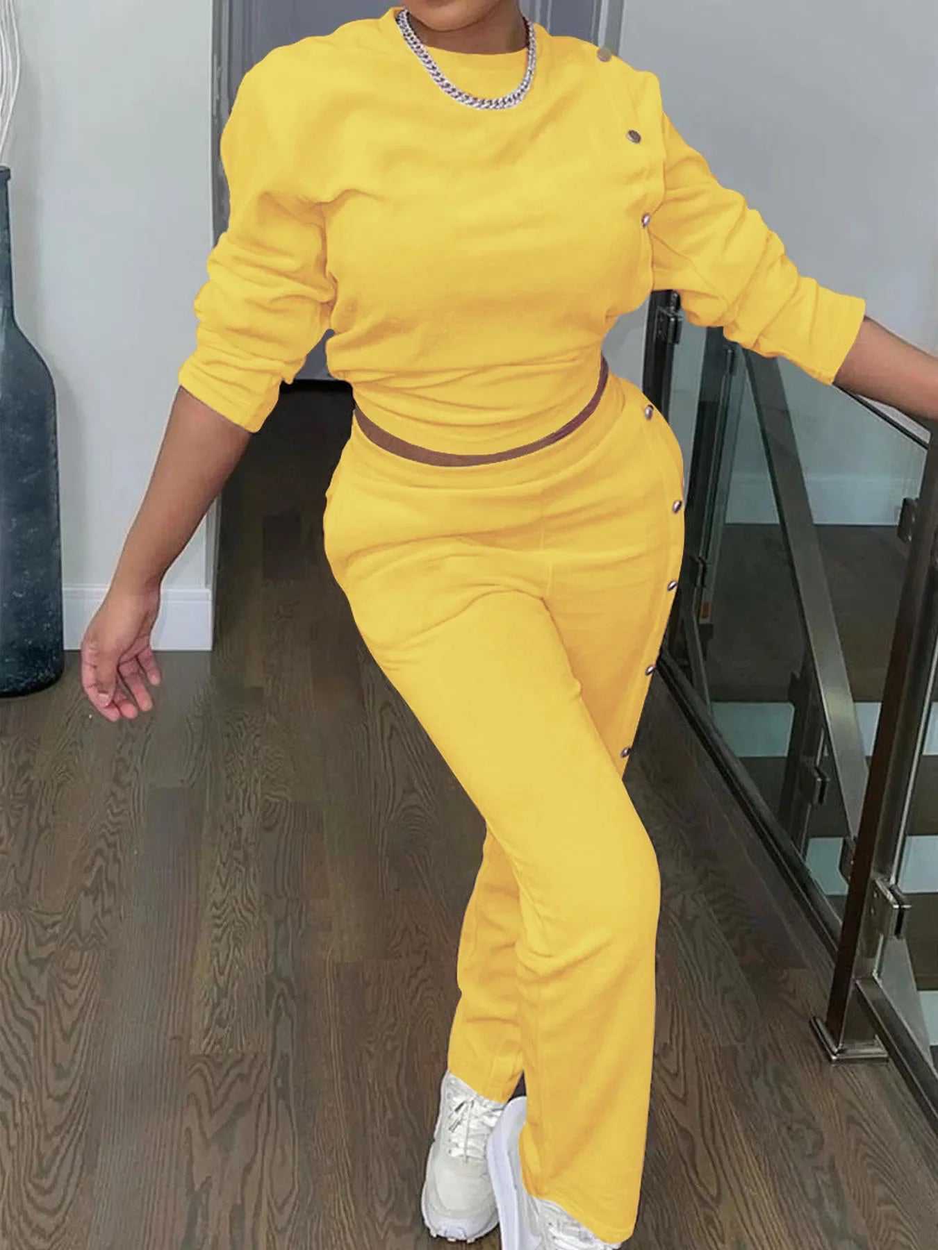 Two Piece Sets Streetwear Elegant Women's New Hoodie Side Button Long Sleeved Pants Fashionable Casual Suit Y2k Autumn 2024