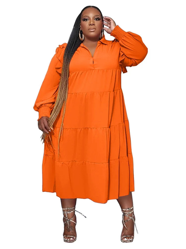Wmstar Plus Size Women Clothing Dresses Women Petals Long Sleeve Loose Solid Elegant Maxi Shirts Dress Wholesale Dropshipping