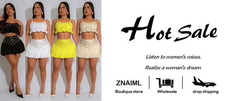 Znaiml Sexy Summer Beach Vacation Women Spaghetti Strap Crop Top and Mini Skirts 2 Pieces Set Fashion Night Club Bar Dance Suits
