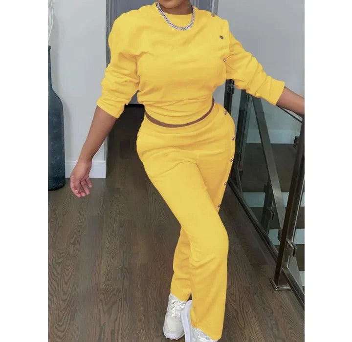 Two Piece Sets Streetwear Elegant Women's New Hoodie Side Button Long Sleeved Pants Fashionable Casual Suit Y2k Autumn 2024
