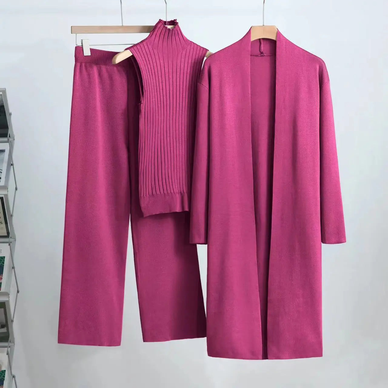 Autumn Winter Sweater 3 Piese Sets Women Suitfit 2024 Fashion Knitted Sleeveless Vest Cardigan Coat Pants Sets Outerwears Tops