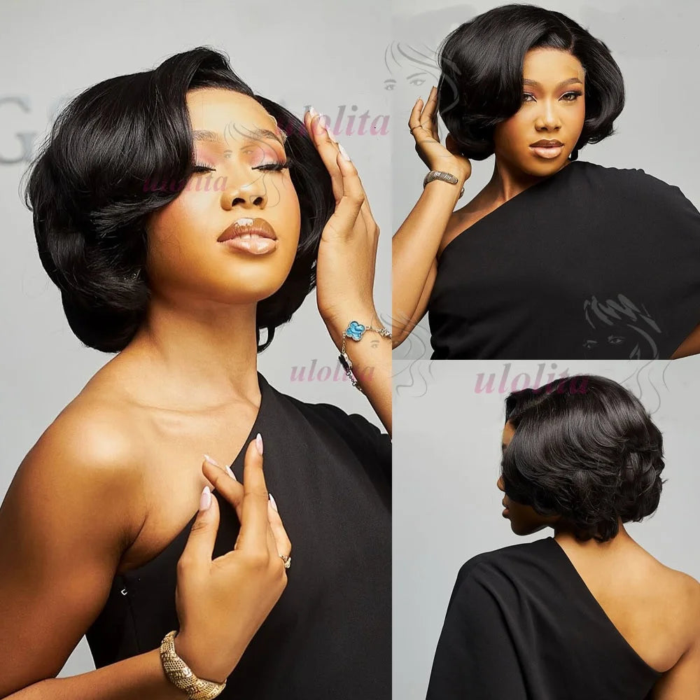 Layered Cut Straight Bob Wig Natural Color Lace Closure Wig Wear and Go 4x4/13x4 Glueless Wig Free Part Minimalist Lace Bob Wig