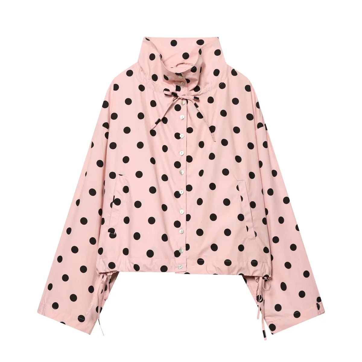 Pink Polka Dot High Collar Button Front Jacket for Women