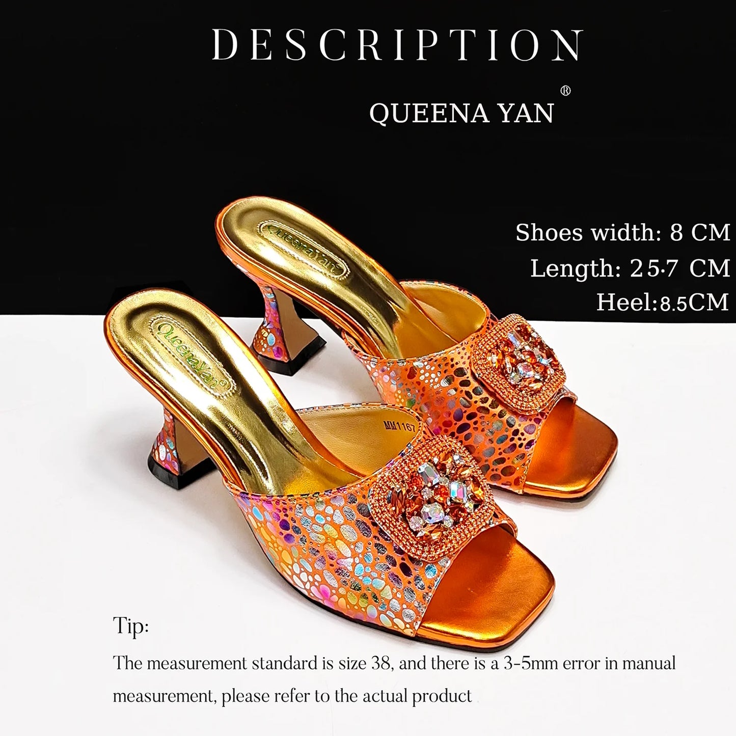 QueenaYan 2025 Fashion Newest Arrival Orange Color Square Toe Women Sandals Shoes Matching Bag Set for Ladies Wedding Party Pump