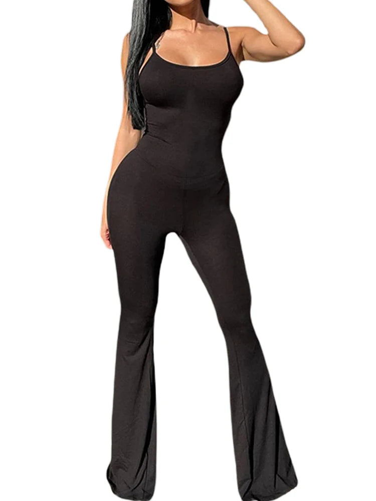2024 Summer New Women's Slim Hip Lifting One-piece Suit Sling Sleeveless Sexy Hottie Backless Flared Pants Sports Yoga Clothes