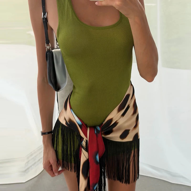 Leopard Patchwork Fringed Double-Sided Mini Skirt for Women