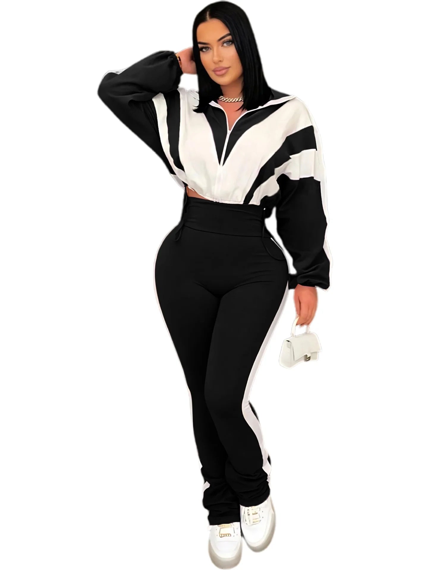 CM.YAYA Active Patchwork Women's Set Zipper Sweatshirt Jacket and Long Pants Suit 2025 Fall Two 2 Piece Sets Outfit Tracksuit
