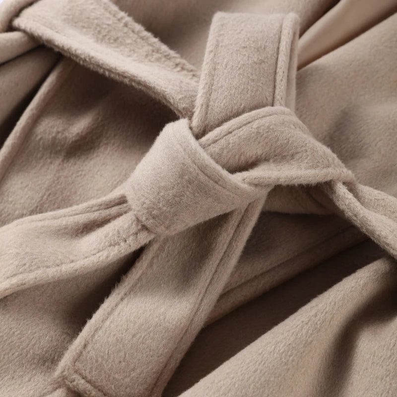 Plush Cuffs Belt Women 's Coats Elegant Lapel Faux Fur Sleeve Twist Open Coat Female 2025 Autumn Winter Fashion Lady Streetwears