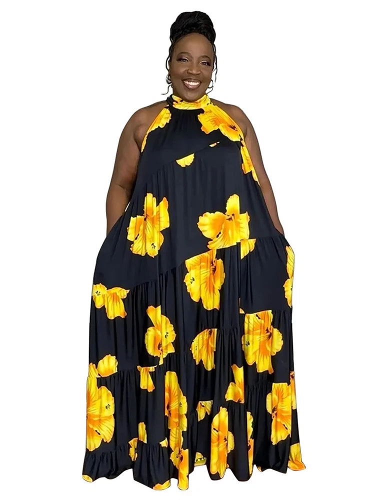 Wmstar Plus Size Dresses for Women Print Elegant New Bandage Fashion Loose Maxi Dress Clothes Wholesale Dropshipping 2024