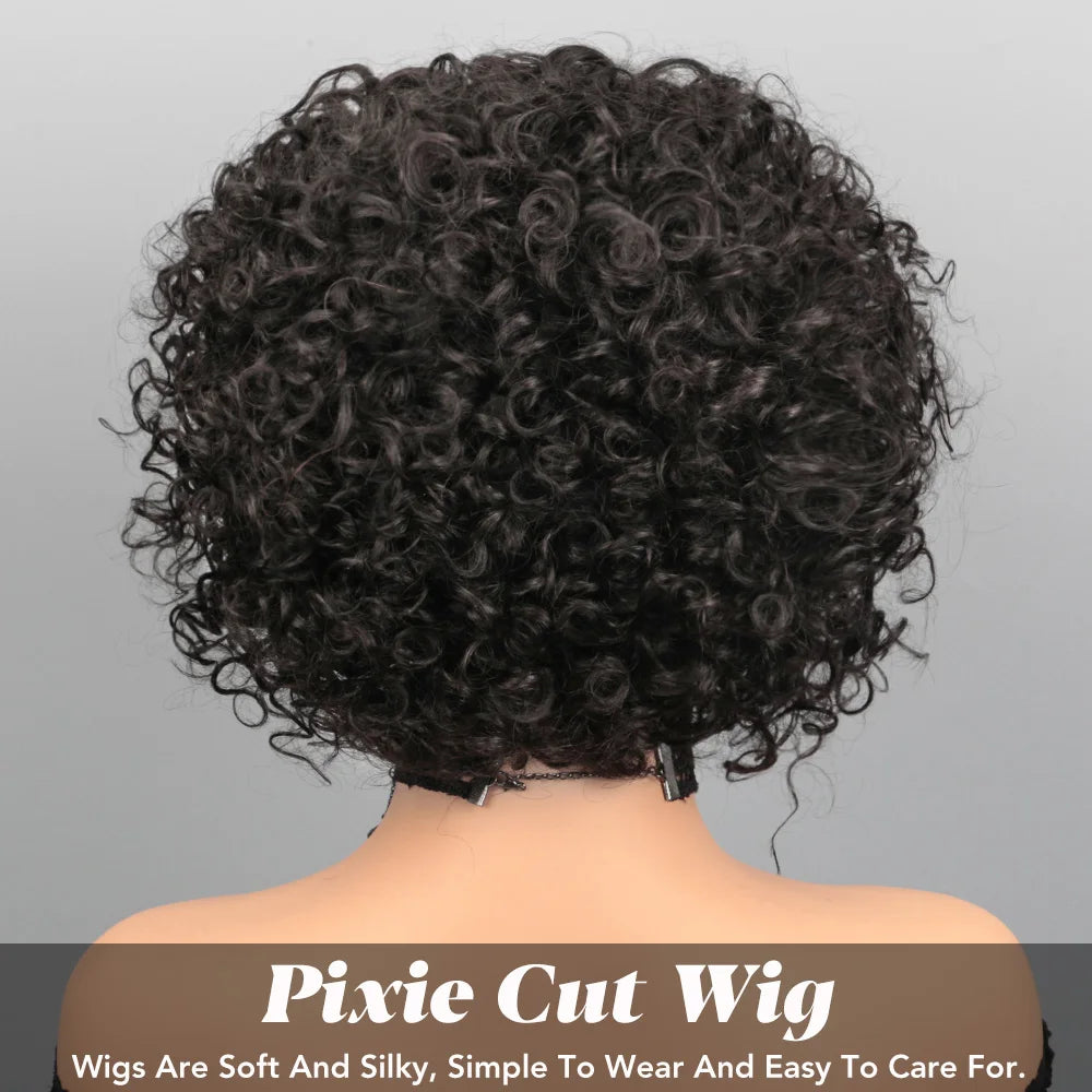 Short Curly Pixie Cut Wig Human Hair 5X5 Closure Glueless Wigs Human Hair Pre Plucked Pre Cut 8Inch Brazilian Virgin Real Hair