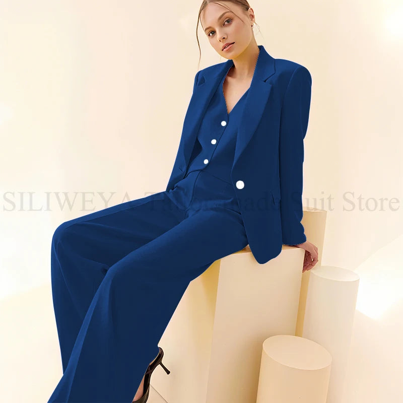 Classy New in Yellow Suits for Women 3 Pieces Jacket Vest Pants Female Clothing Slim Fit Office Banquet Lady's Blazers Sets
