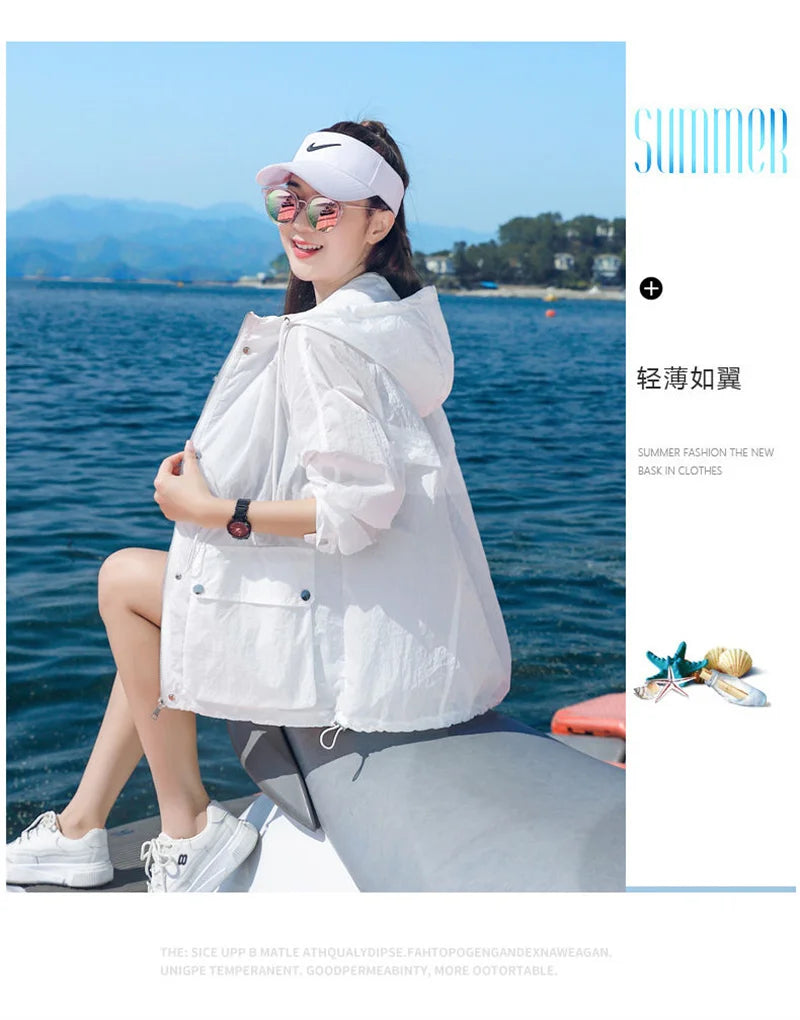 Women's Jacket With Hooded Sun Protection Clothing Women's Summer Thin Coat 2023 New Anti-Ultraviolet Breathable Shirt size 4XL