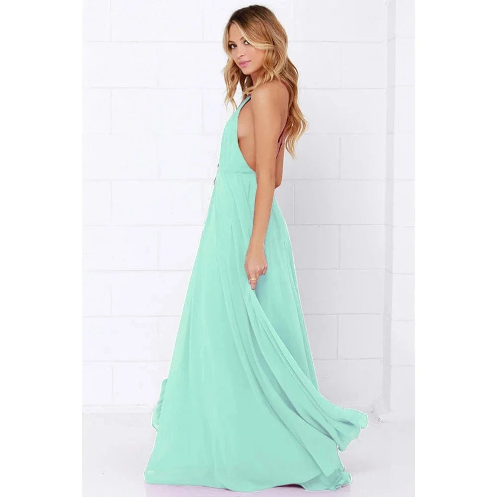 Fashion Women Summer Sleeveless Strap O neck Boho Dress Casual Long Maxi Evening Party Beach Backless Dress Sundress