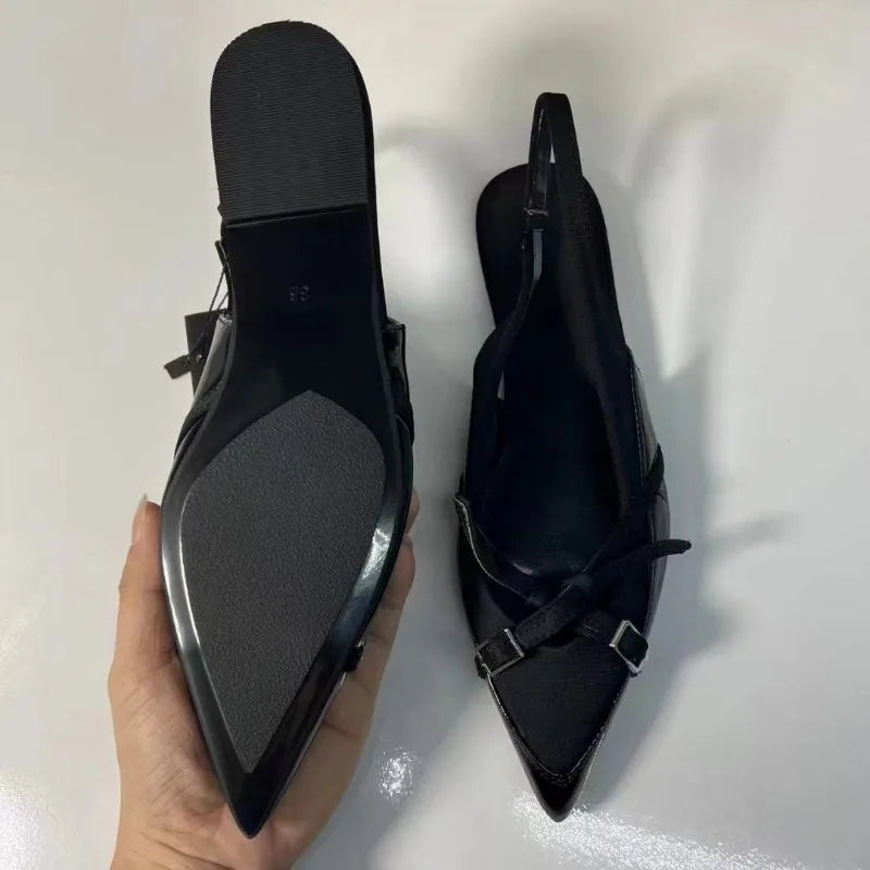 Pointed Toe Buckle Strap Slingback Flats for Women