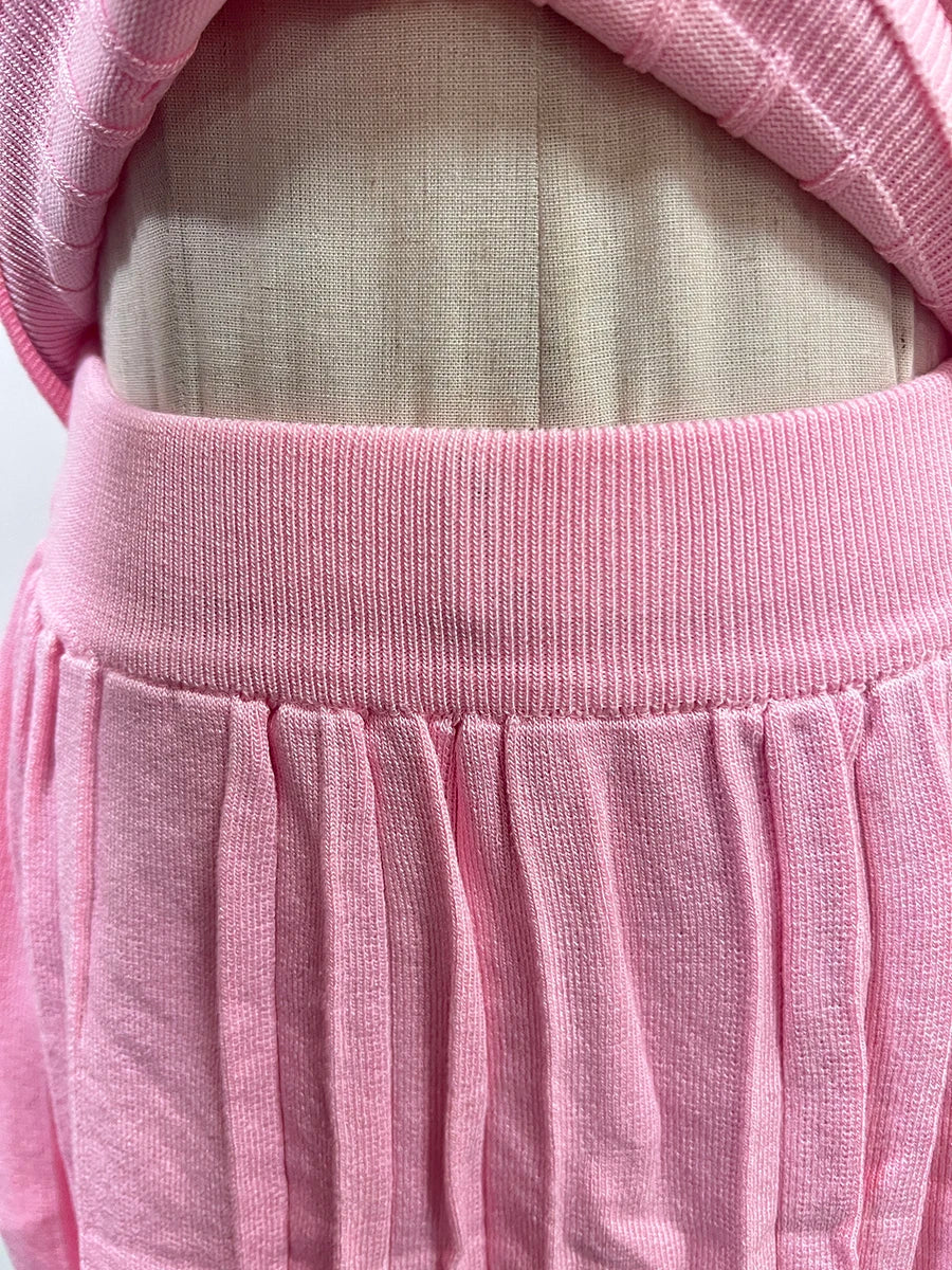 TWOTWINSTYLE Sweet Style Two Piece Set For Women Lapel Short Sleeve Tops High Waist Spliced Folds Skirt Sets Female KSE524900