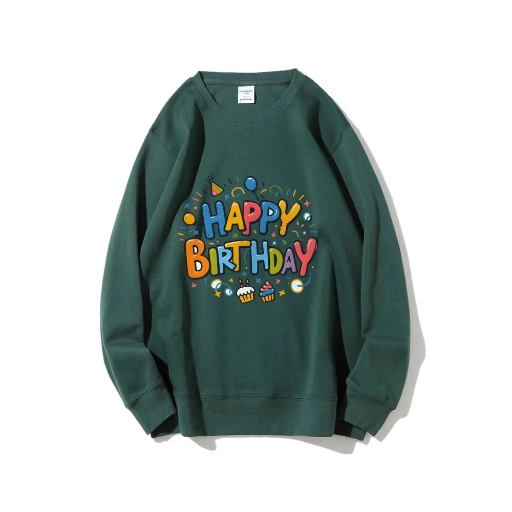Birthday Graphic Casual Sweatshirt Trendy Multi-Colored Cotton Soft Top New Fashion Crew Neck Pullover Long Sleeve Loose Sweater