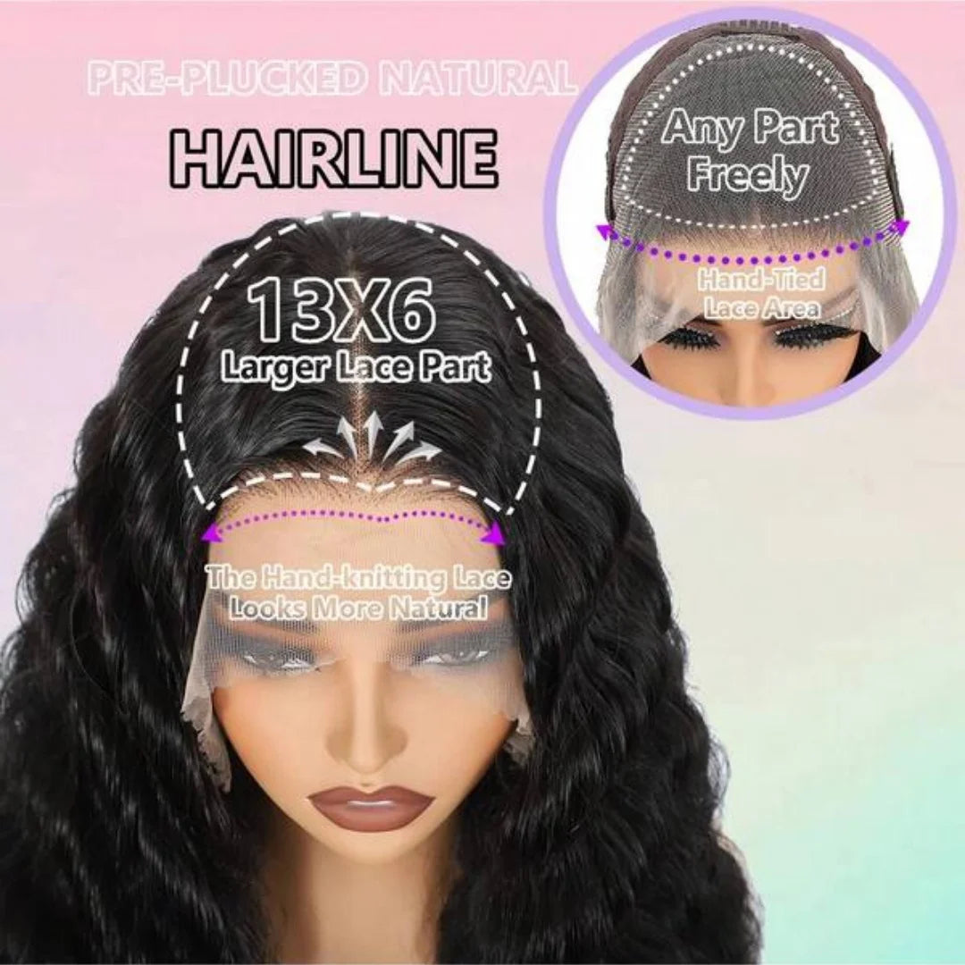 Long Deep Wave Glueless Lace Front Human Hair Wig for Women