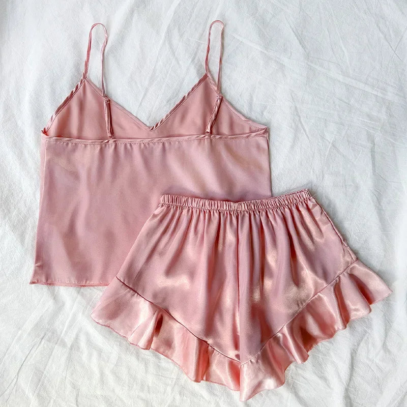 Two Piece Sets Womens Outifits Sexy Backless Camisole Shorts Thin Home Wear Fashion and Simple Pajamas Suit Y2k Summer 2024 New