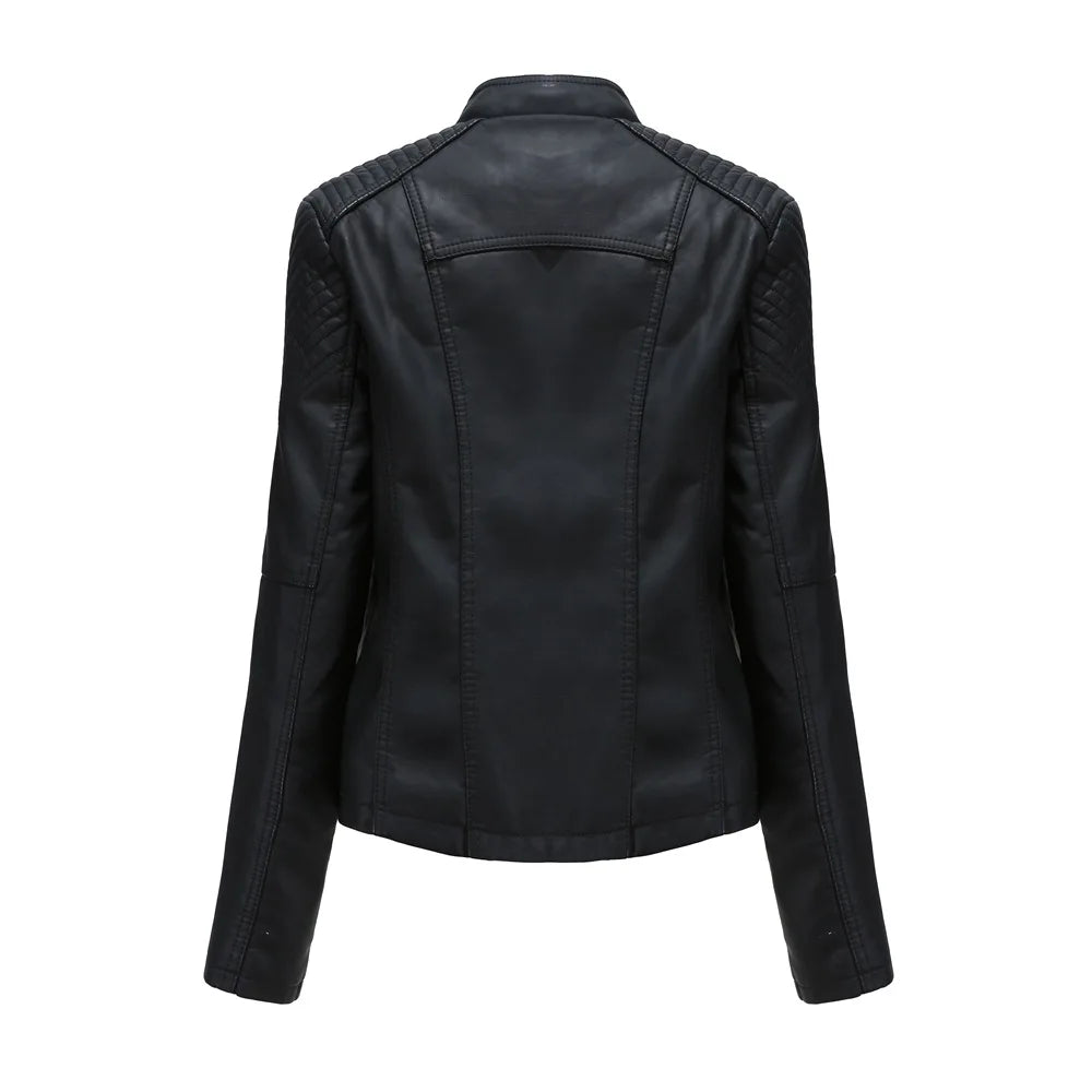 Spring Autumn Leather Jacket Women Slim Fit Motor Biker PU Leather Short Coat Stand Collar Ladies Zipper Outerwear 2024 New