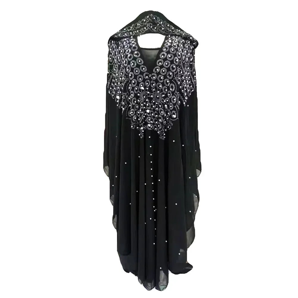 New Style Embroidered Beaded Diamond Stitching Muslim Dress African Large Size Women's Clothing Hooded Long Gown