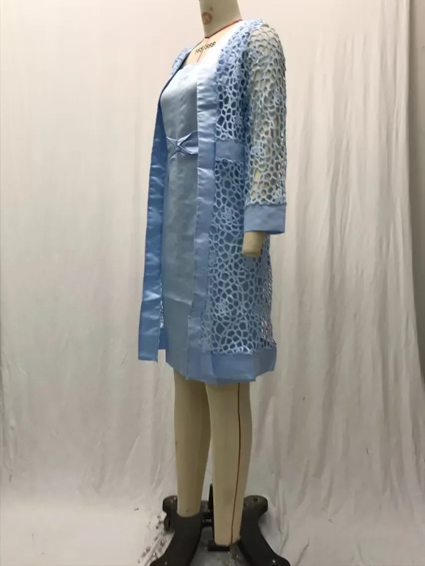 2025 Women's Lace Open Cardigan Dress Two-Piece Outfit Popular Wish Elegant Style Chinese Origin Fashionable Female Clothing