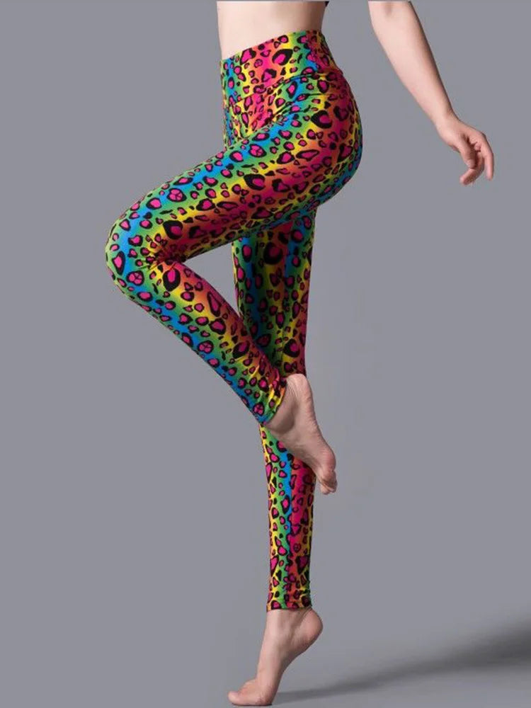 CUHAKCI High Waist Leggings Sportwear Workout Women Jeggings Elastic Pants Leopard Summer Printed Stripe Sexy Fitness Leggins