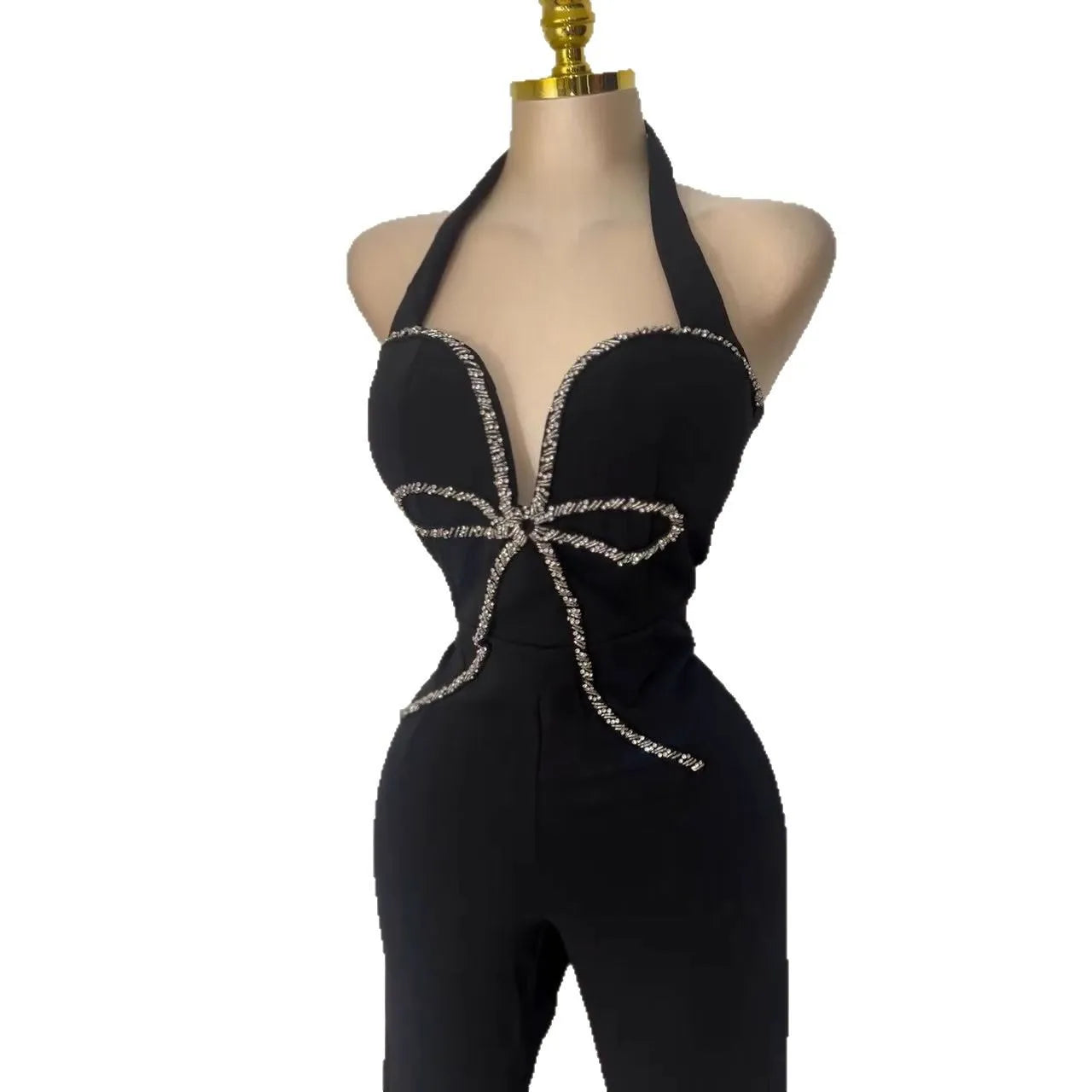 CM.YAYA Fashion Women Halter Neck Butterfly Striped Splicing Sleeveless Jumpsuits 2025 Sexy Party Outfits One Piece Suit Rompers