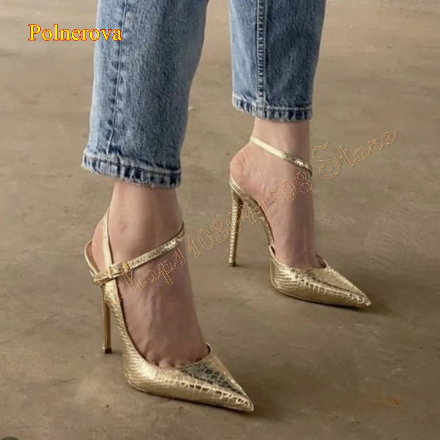 Pointed Toe Patent Leather Crocodile Pumps Stiletto Buckle Women's Shoes Wedding Party HIgh Heels Luxury Gorgeous Women Pumps