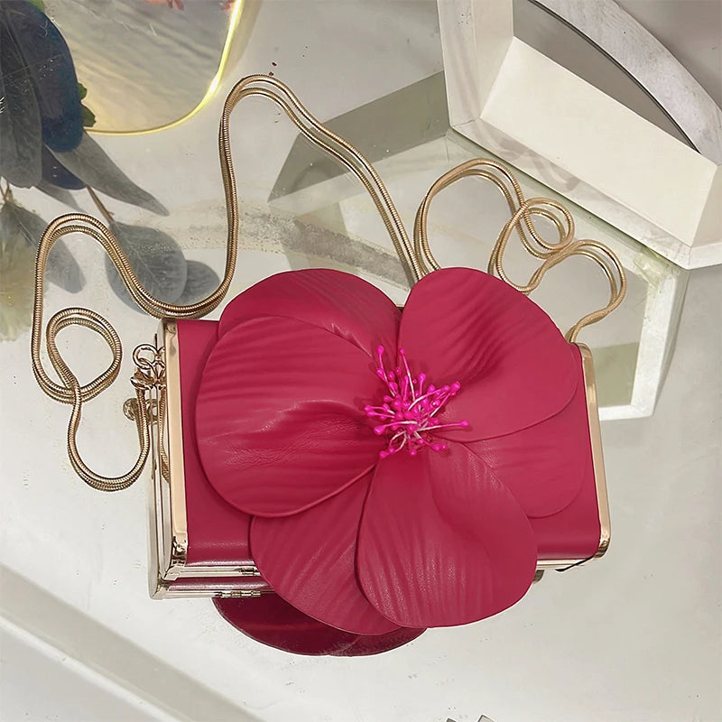 Creative Flower Small Square Bag Fashion Texture Versatile Elegant Crossbody Chain Bag High-grade Leather Irregular Clutch Bag