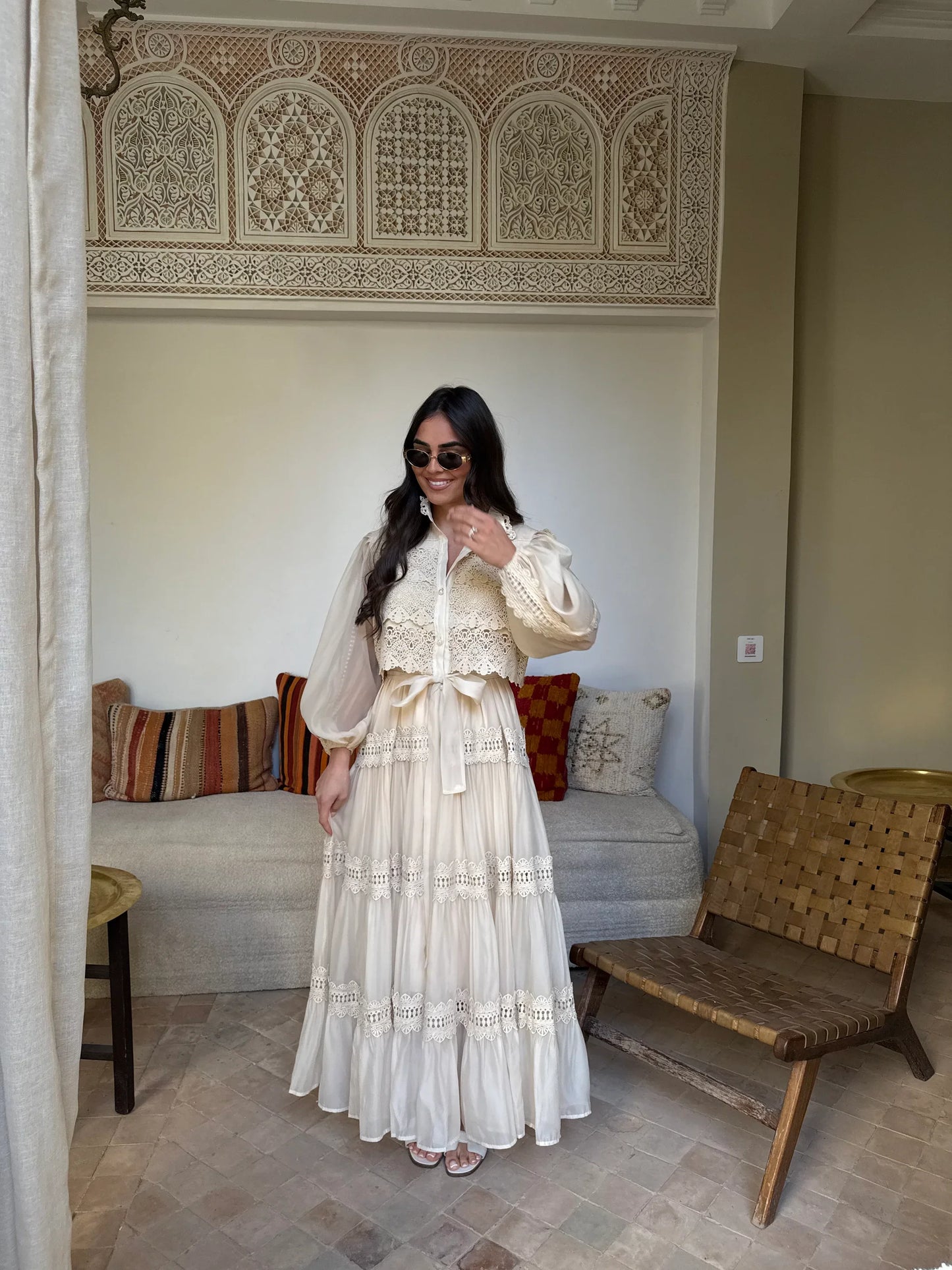Embroidered maxi Dress Women Lapel Hollow Fashionable Short Sleeve Belt High Waist long Dresses Female Summer Chic robe