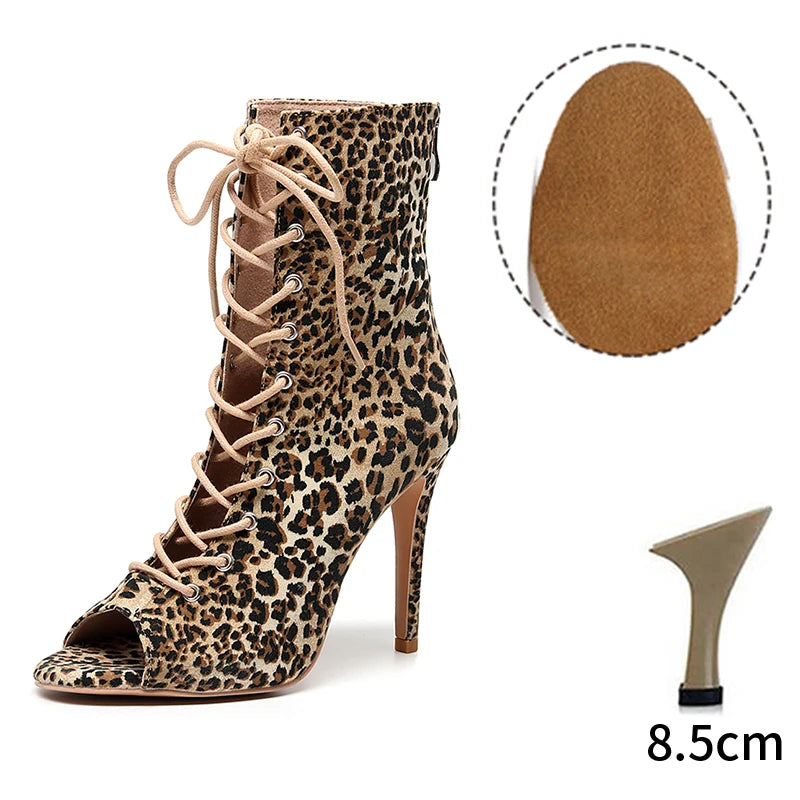 Leopard Print Latin Ballroom Dance Heels for Women