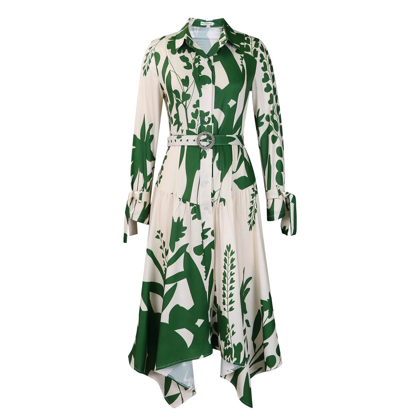 Elegant Printed Dresses Woman 2024 Turn Down Collar Single Breasted Full Sleeve Asymmetric Ankle Length Fashion Birthday Dress