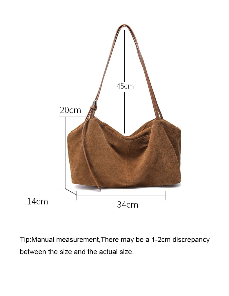 Women's Suede Genuine Leather Shoulder Bags Ladies Frosted Cowhide Crossbody Bag Female Design Luxury and Lazy Commuting Handbag