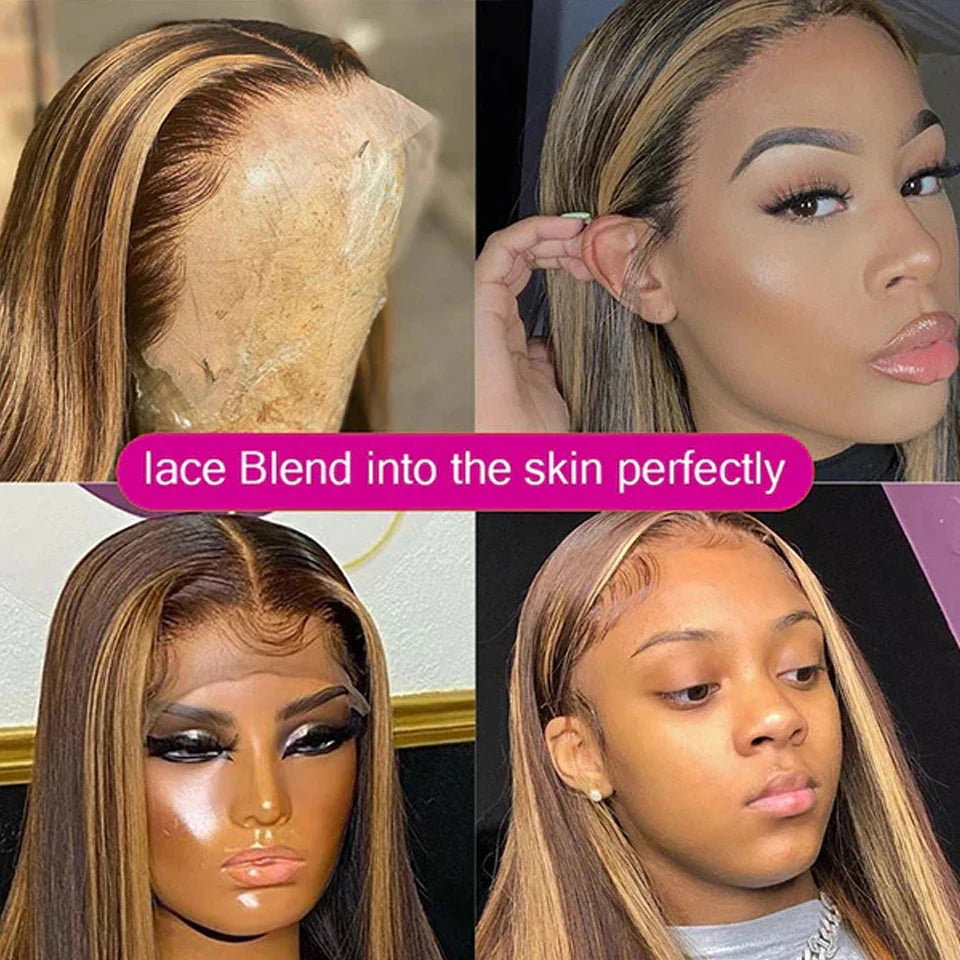 Highlight Wig Human Hair 13x4 13x6 Straight HD Lace Frontal Wig Blonde Ombre Hd Lace Front Human Hair Wgs For Women Colored Hair