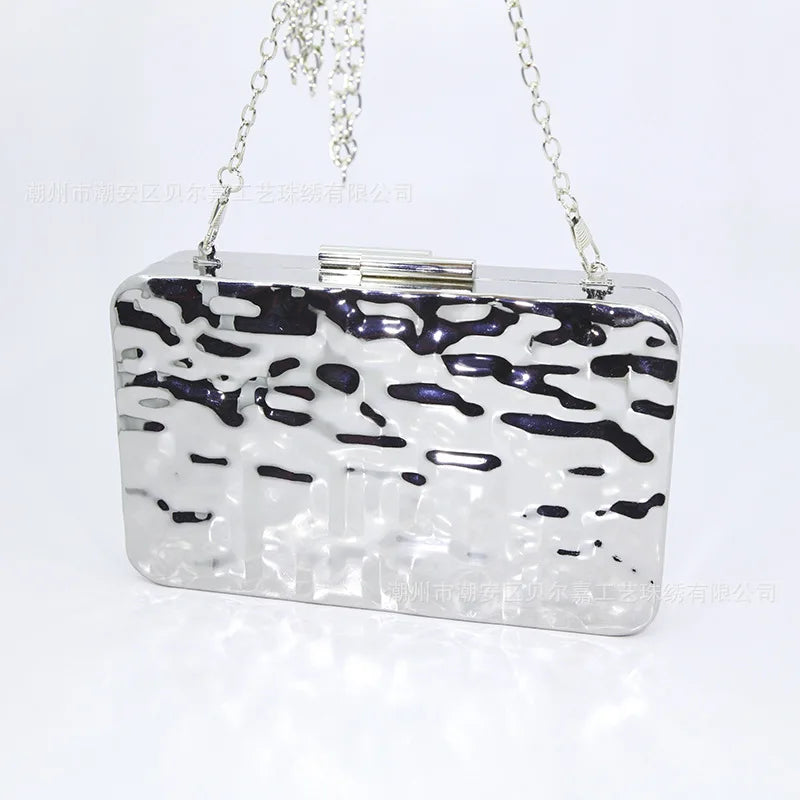 Luxury Silver Wavy Chain Evening Handbag for Women