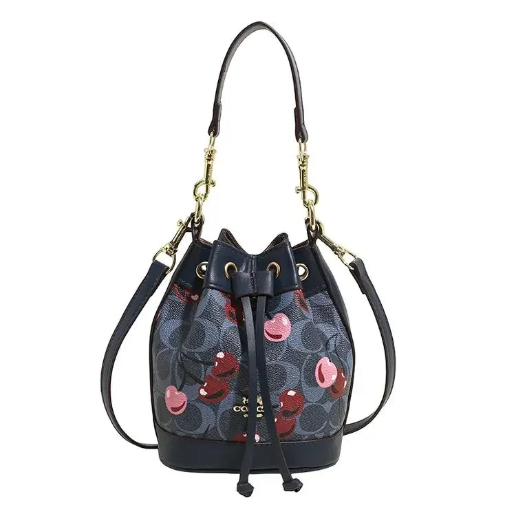 "2025newTextured Bucket Bag Women Artisan Drawstring Shoulder Purse Vintage Motif Crossbody Heritage Accent Carrier"