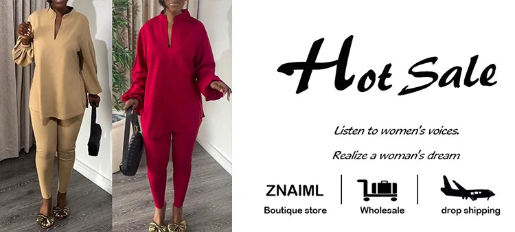 Znaiml Causal Solid Women Two 2 Piece Outfit V Neck Loose Fit Tops and Legging Jogger Pants Matching Sets Streetwear Tracksuits