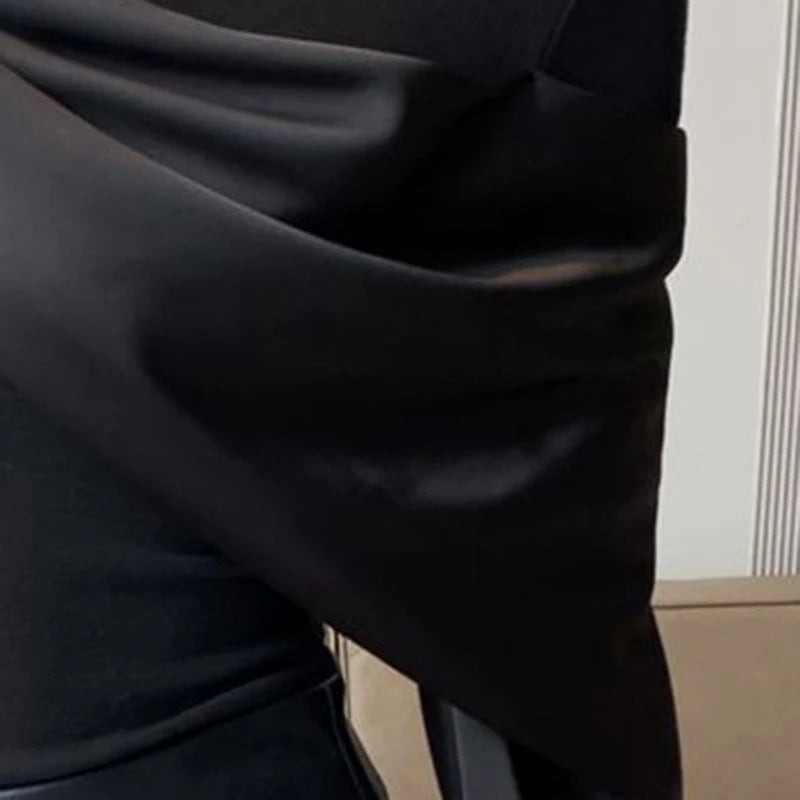 French black stitching design long-sleeved shirt women's spring and autumn new fashion luxury temperament niche Joker casual top