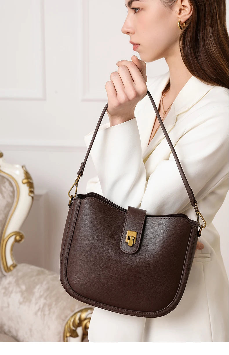 Women‘s Cowhide Genuine Leather Shoulder Bag Ladies Soft Natural Cow Leather Handbag Female Fashion Luxury Design Crossbody Bags