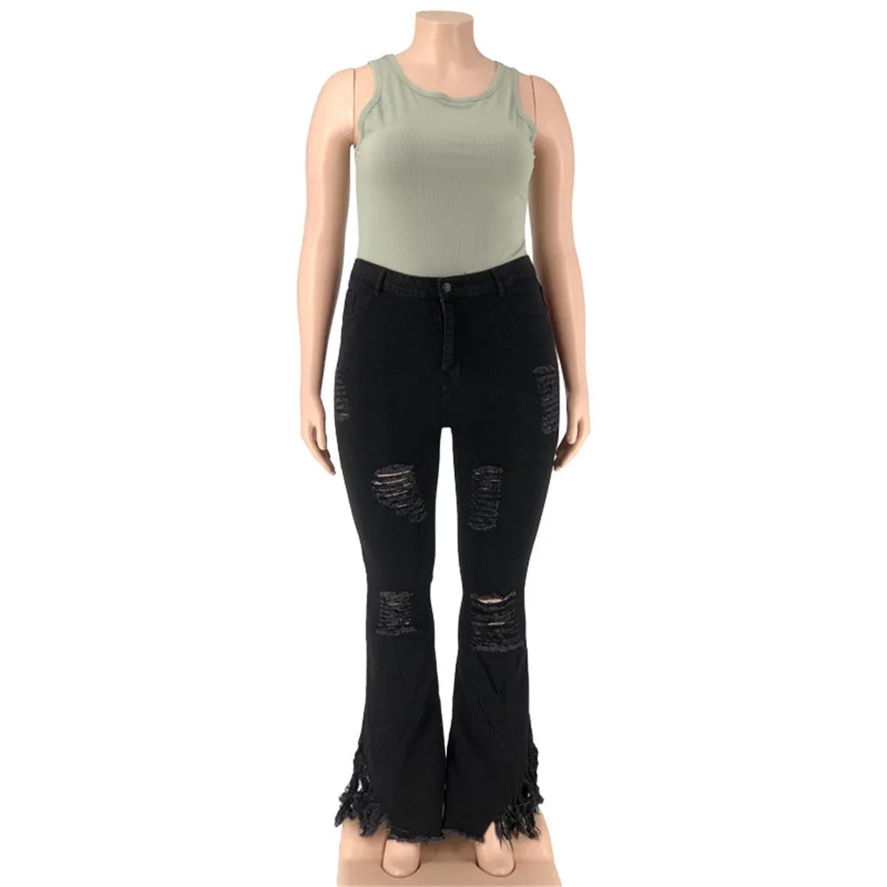 Wmstar Plus Size Jeans Women Bodycon Stretch Solid Pockets High Waist Fashion Denim Flared Pants 2022 Wholesale Dropshipping